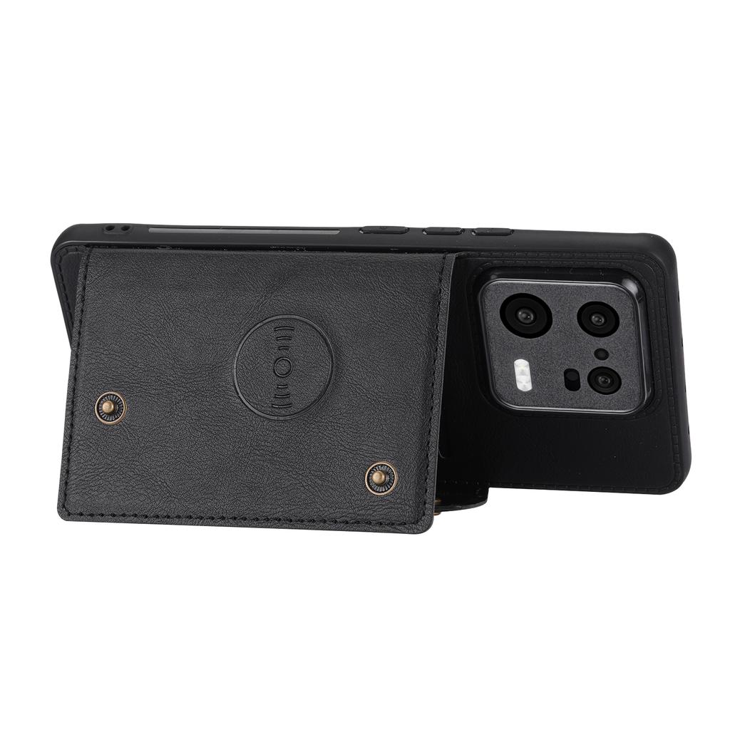 Carcasă pentru telefon Xiaomi 13 5G cu suport pliabil, sloturi pentru carduri cu două butoane, carcasă din piele PU acoperită cu TPU rezistentă la cădere, cu placă metalică încorporată