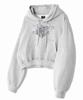 Women'S Relaxed Metallic Chrome Heart Crop Hoodie White Melange