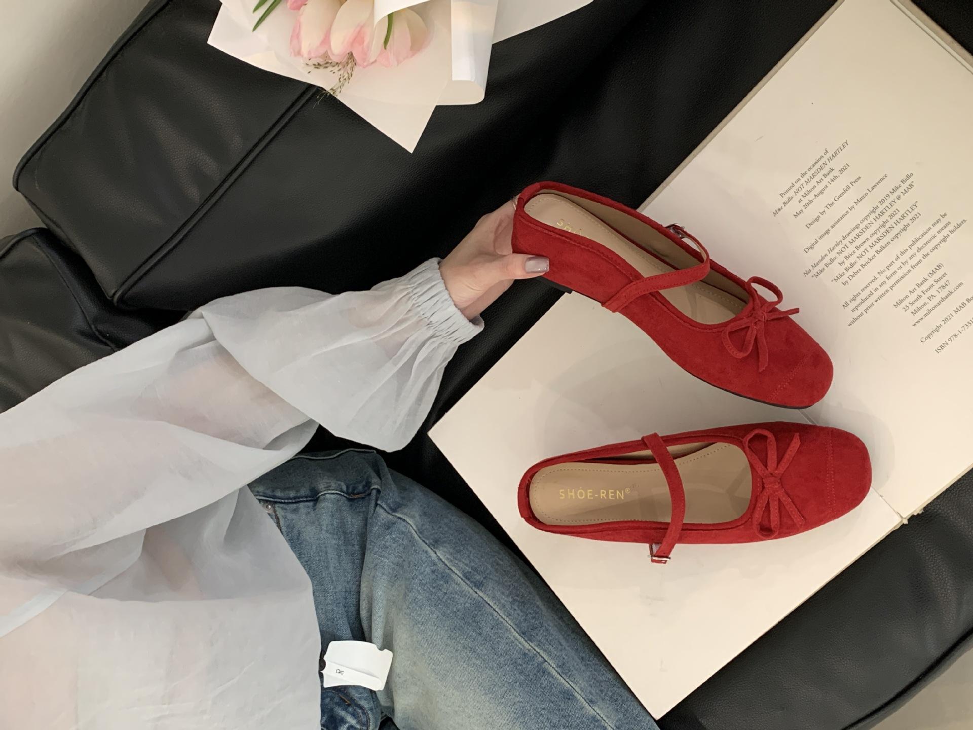 Women S Shoes Inner Eveningstyle French Style Bow Silvermary Jane Pumpsnewmidstylewanwan Styleshoeshalf Slippers Women S 35 красный