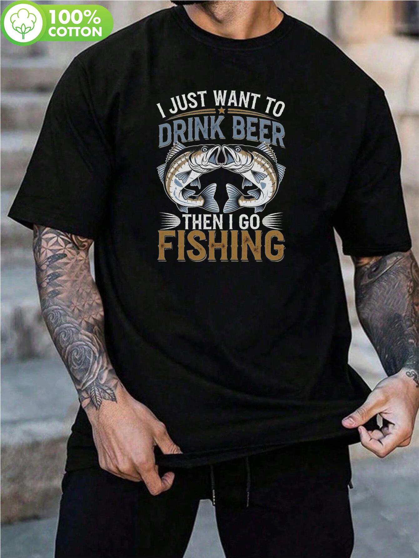 Retro Humorous I Just Want to Drink Beer and Fish Graphic... S