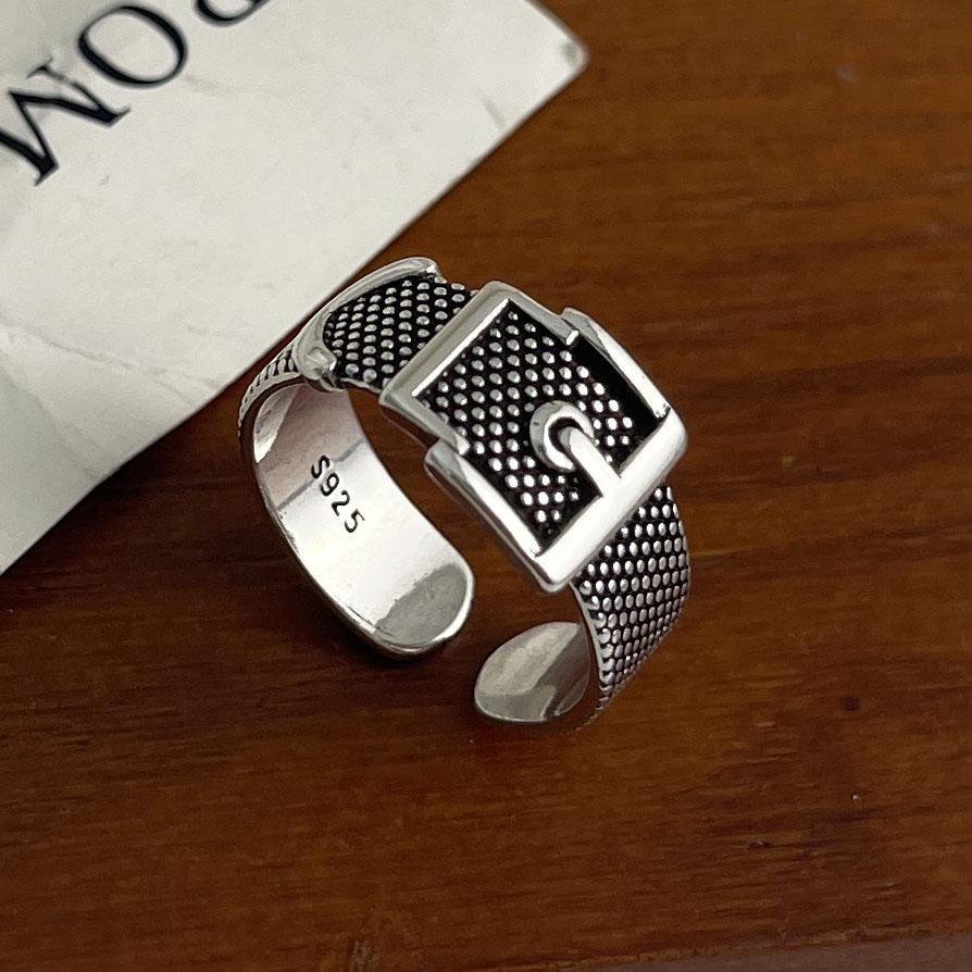 925 Sterling Silver Rings For Women Geometric Fine Jewelry Finger Adjustable Simple Retro Flower Ring For Party Birthday Gift