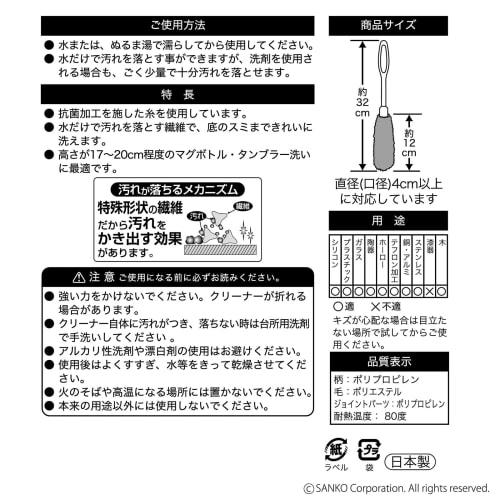 Sanko Bürste zum Reinigen von Becherflaschen, Wasserflaschen, Miniflaschen, Tumblern, Babyflaschen und Tassen. Spezialfaser reinigt Schmutz nur mit Wasser. Antiba