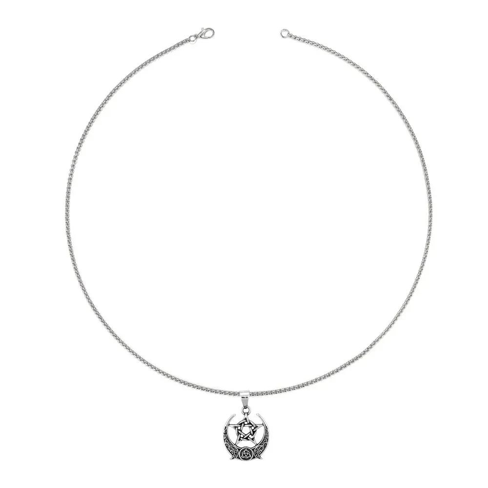 Stainless Steel Witchy Pentagram Moon Celtic Knot Pendant Necklace for Men Women Fashion Lucky Amulet Jewelry