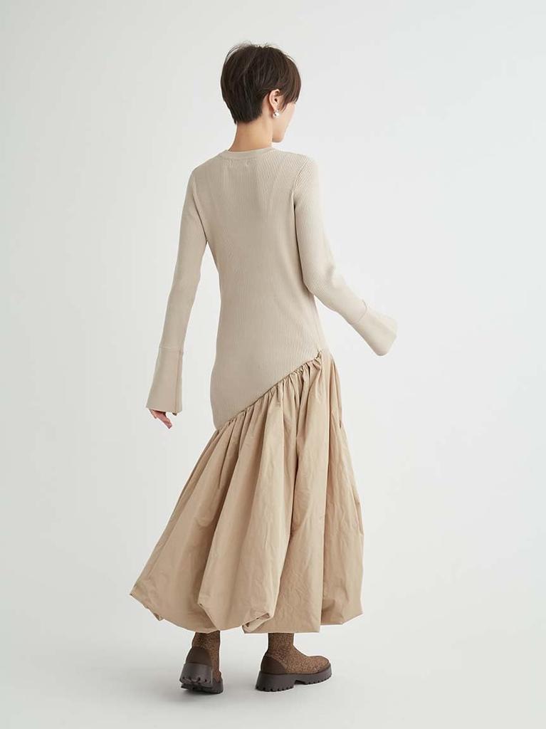 Emi Knit Docking Asymmetrical BEG Dress, 13WNO251004, Women's,