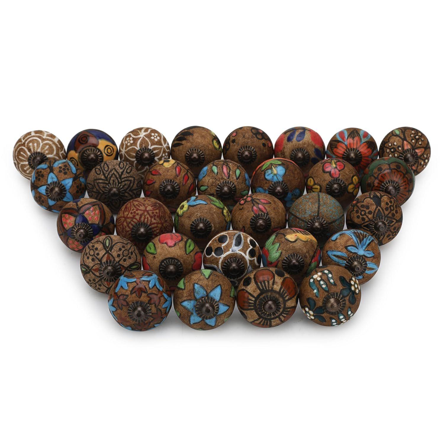 

Vintage Ceramic Muticolor Dusty Knobs for Cabinets and Cupboards Ceramic Door Handles for Wardrobe - Pack of 30