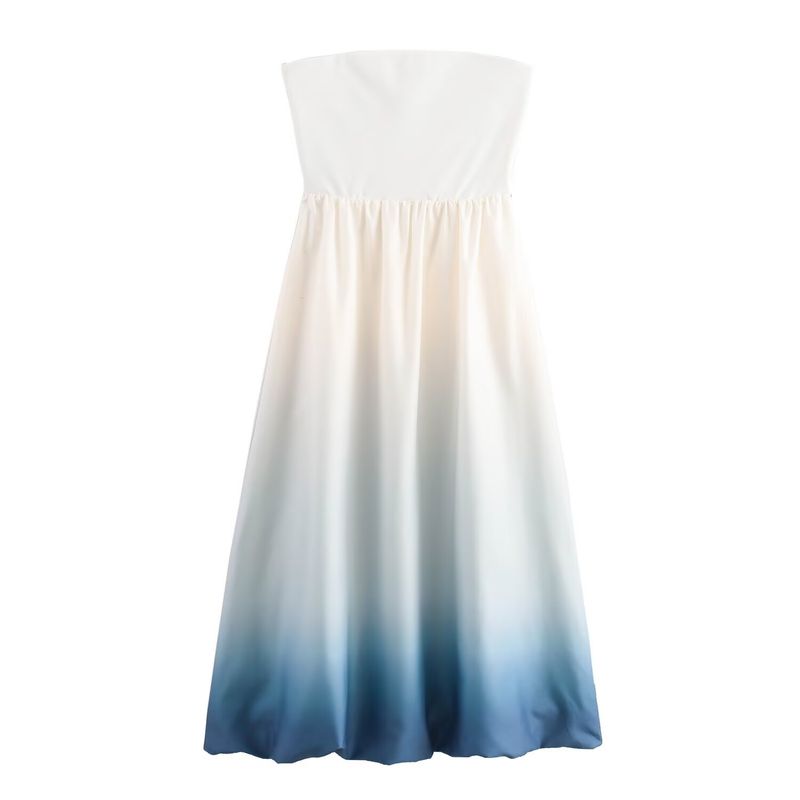 

Kaslead New Arrival Women s Clothing Fashion Style Fashion Silm Contrast Color Tie-Dye Tube Top Dress 4174810 Gradual discoloration L