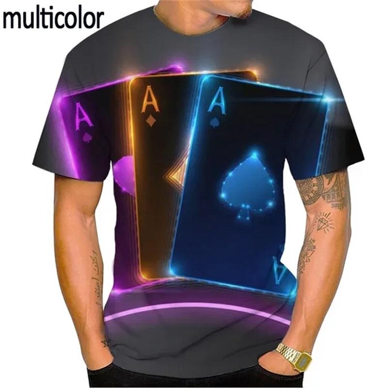 3D Print Playing Cards Pattern T-Shirts Personality Casual Round Neck Short Sleeves Hip Hop Men's T-shirts