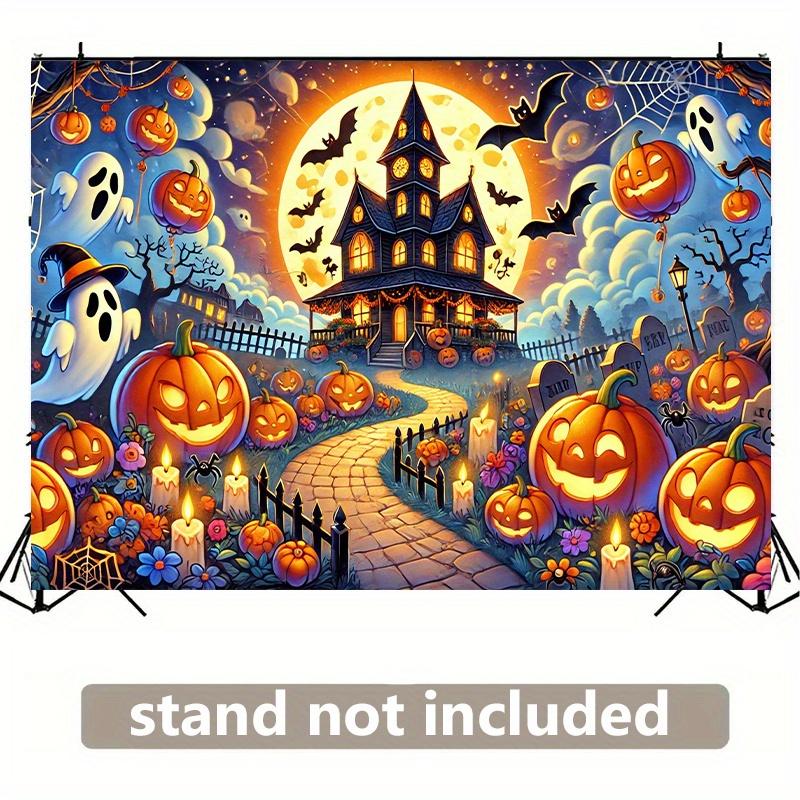 2D flat 8x6 feet Halloween background banner - Haunted house with pumpkin lanternszyc