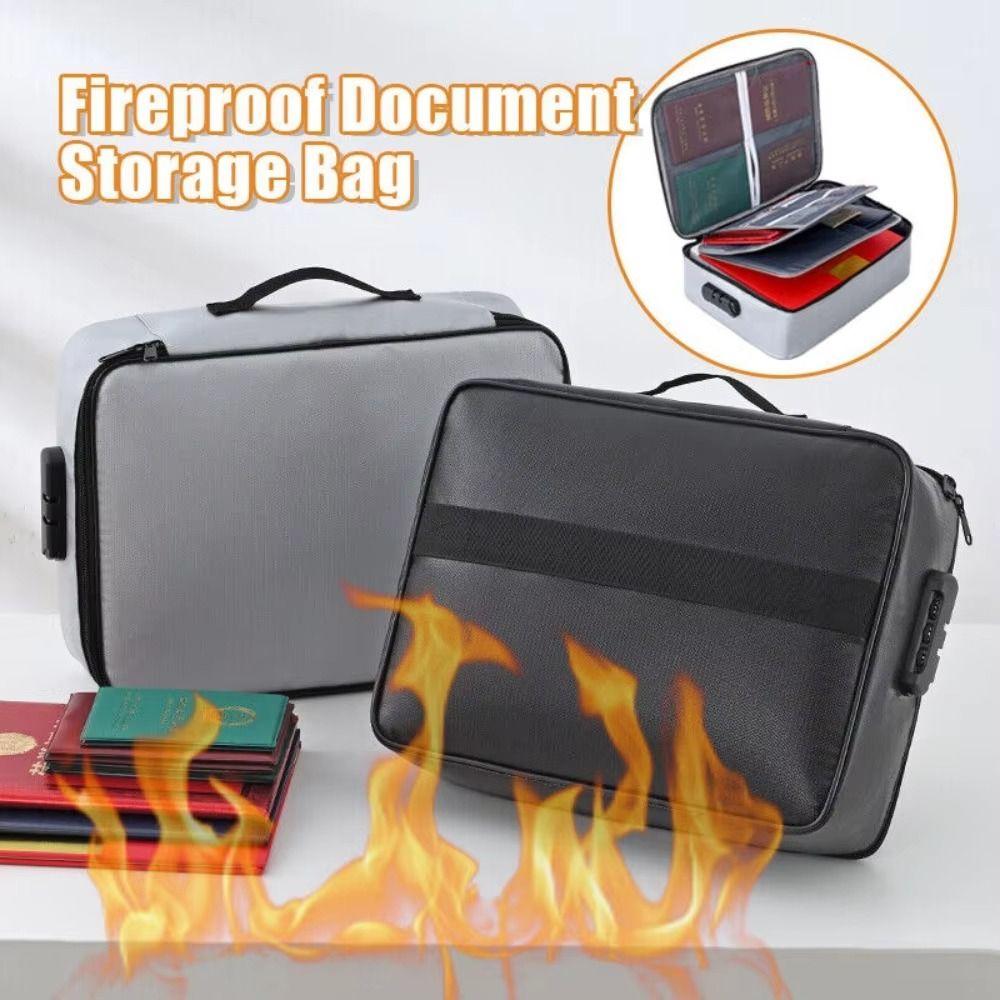Double Zipper Fireproof Document Bag Large Capacity Code Lock Money File Bags Waterproof 3-Layer Design Resistant Storage Bag