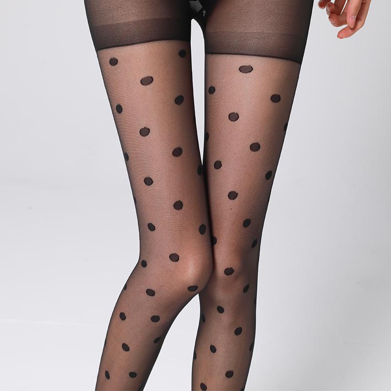 Women's Ultra-Thin Black Polka Dot Stockings, Summer-Autumn, Anti-Snag, Sexy, Butt-Lifting, Large Dots