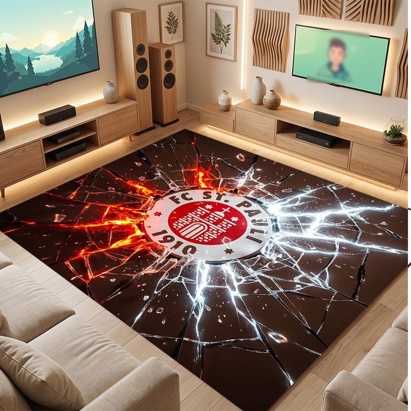 FC St. Pauli Football Print Crystal Velvet Rug, Comfortable Water Absorbent Non Slip Indoor Floor Carpet