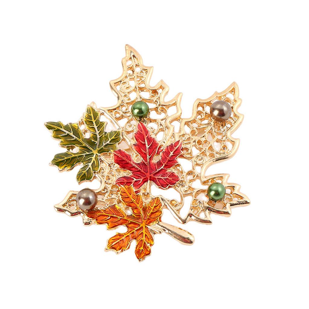 Elegant Maple Brooch for Women Vintage Inspired Alloy Crystals Embellished Accessory for Weddings Parties Daily Wear