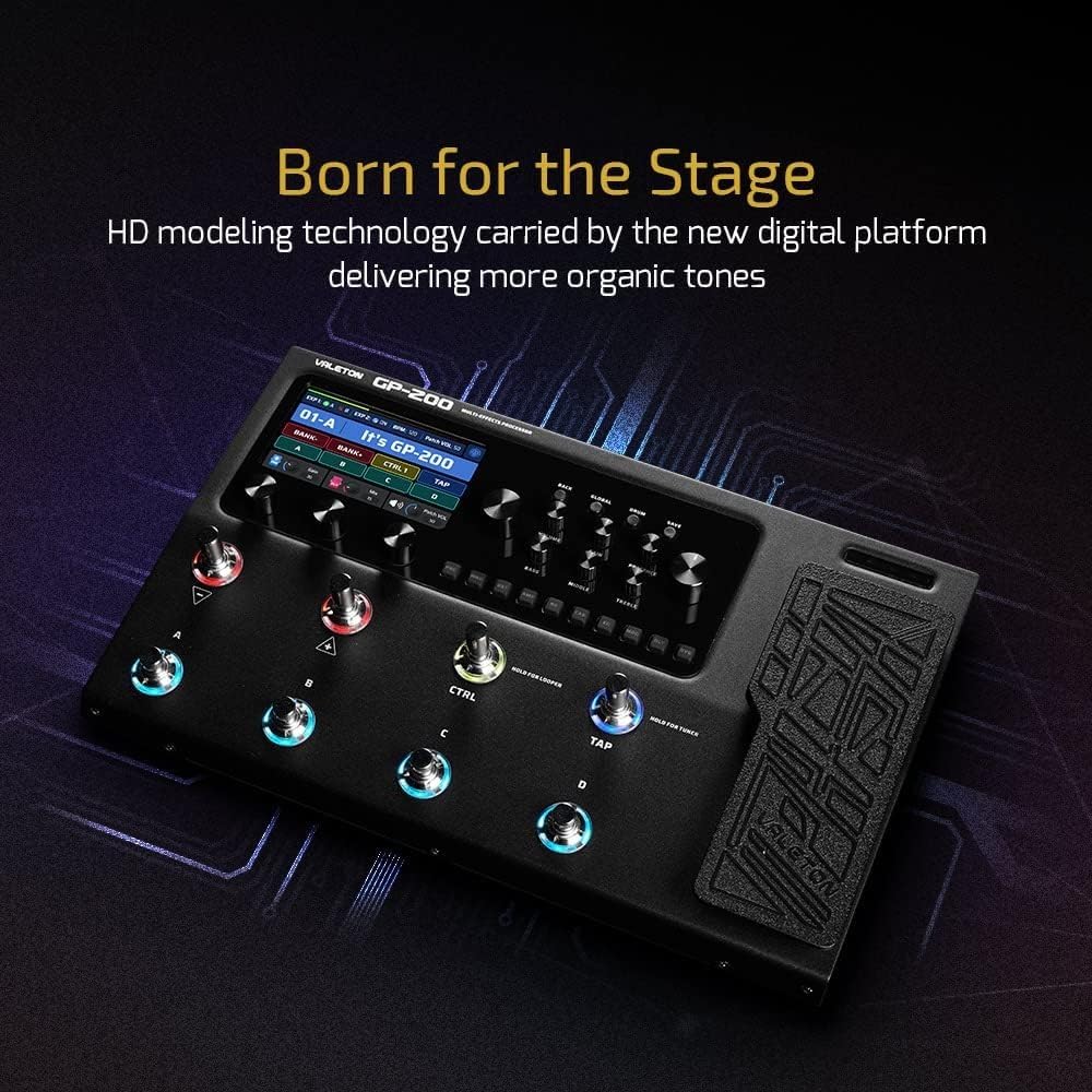 Valeton Pedal with Expression FX Amp IR Cabinet and USB Interface GP-200 Multi-Effects Pedal, Loop, MIDI, Modeling, Simulation, Stereo,