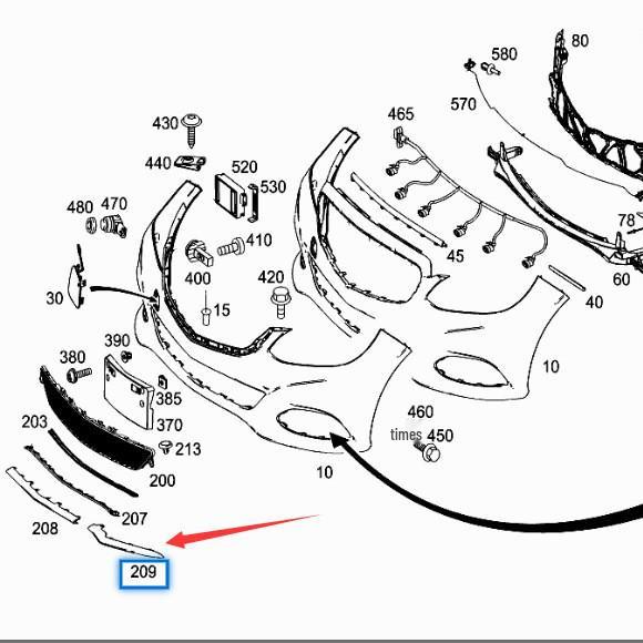 Mercedes-Benz E-Class E200 Front Bumper Black Bright Strip: Models 2128850700, 2128850800, etc.