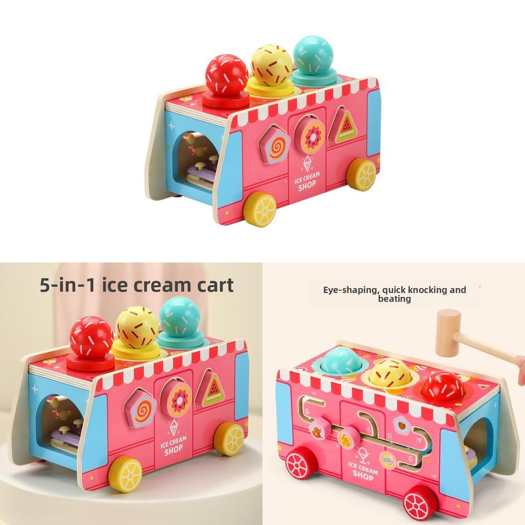 Educational Kids Wooden Toy With Ice Cream Truck Shape For Early Gift Learning