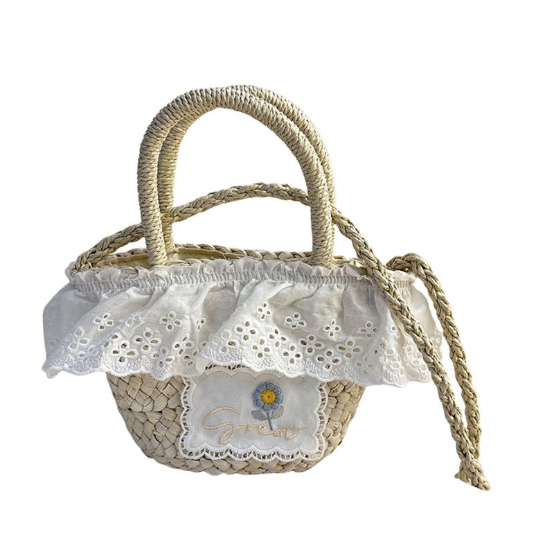 

French casual lace hand-held straw bag sweet wind summer seaside vacation beach vegetable basket messenger bag