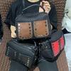 Women'S Mesh Shoulder Bag Large Capacity Splicing Rivet Crossbody Handbag