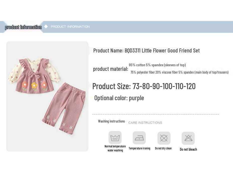 Completo Autunnale da Bambina con Fantasia Floreale a Pois e Fiocco, con Pantaloni Lunghi