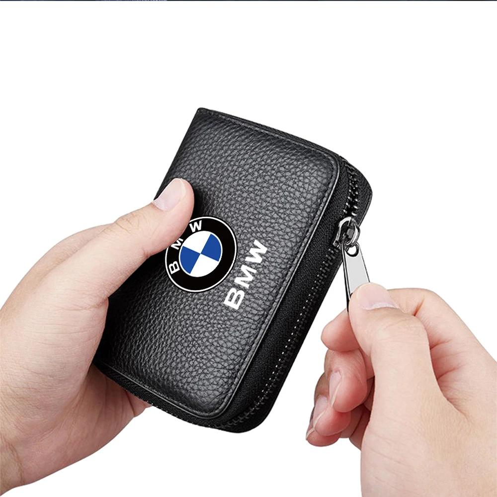 BAAZ2 Car Sticker For BMW For BMW PU Leather Men Women Card Holder Small Zipper Wallet Solid Coin Purse Accordion Design rfid ID Busin