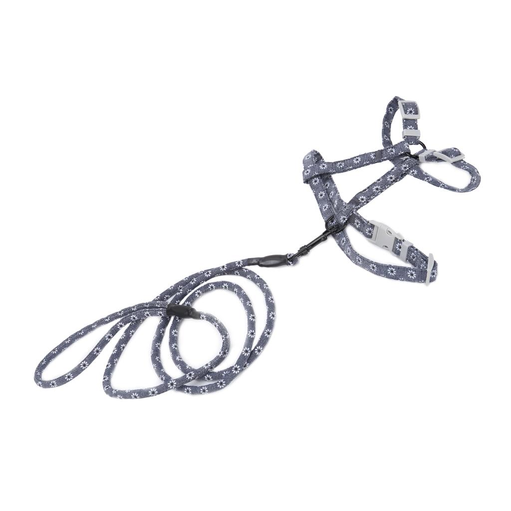 Katze im japanischen Stil Verstellbares Geschirr Leine Set Brust Rücken Traktion Katzenlaufseil(Dunkelgrau