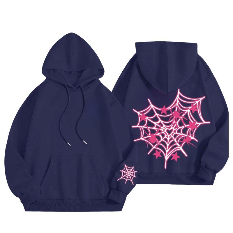 New Pink Blue Spider Web Printed Hoodie Hoodie Men's Women's Versatile Long Sleeve Comfortable Casual Warm Hoodies