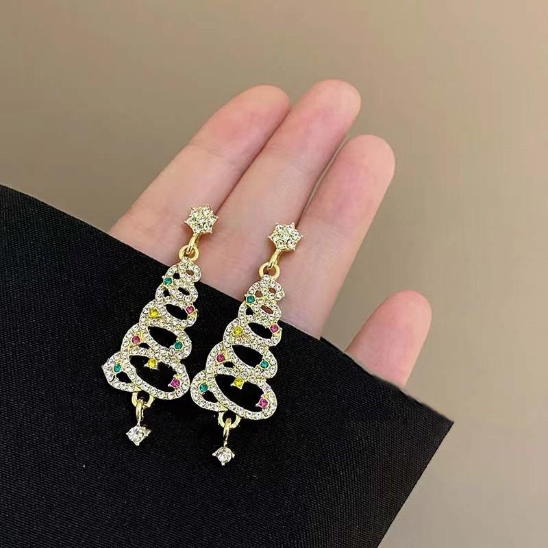 

Light Luxury Colored Zircon Christmas Tree Stud Earrings For Women S Niche Design Delicate Girl Earrings