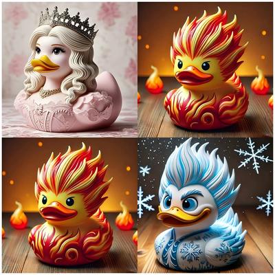 Inspired Ice Fire Princess Duck Resin Figurine,Creative Ice Fire Princess Duck Statue Festive Holiday Decor for Halloween Easter