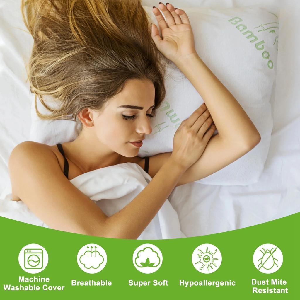 2Pcs Bamboo Memory Foam Pillow For Head Neck Rest Sleeping Shredded Pillow Washable Cover Queen Size Pillow