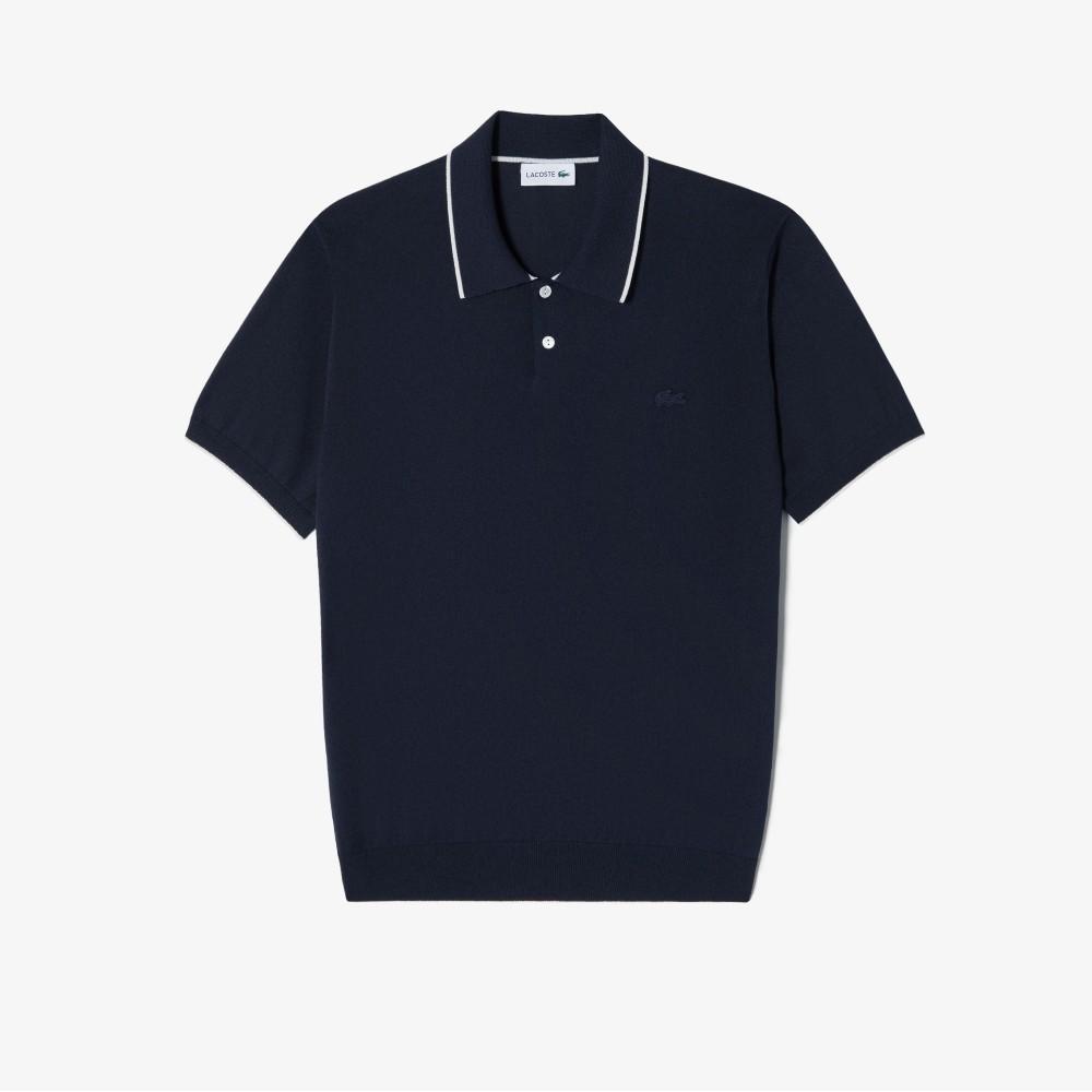Lacoste Men's Tipped Paper Short Sleeve Sweater Polo Shirt PH744E-56G166