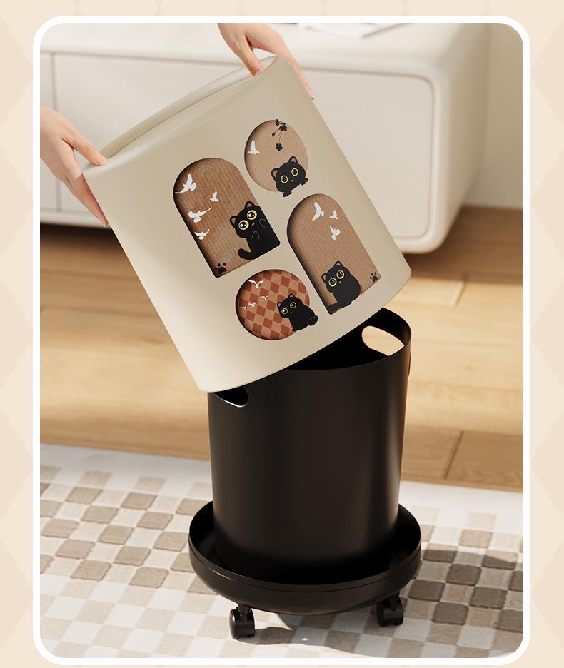 Retro Style High-End Trash Can with Wheels - Large Capacity for Living Room & Bathroom