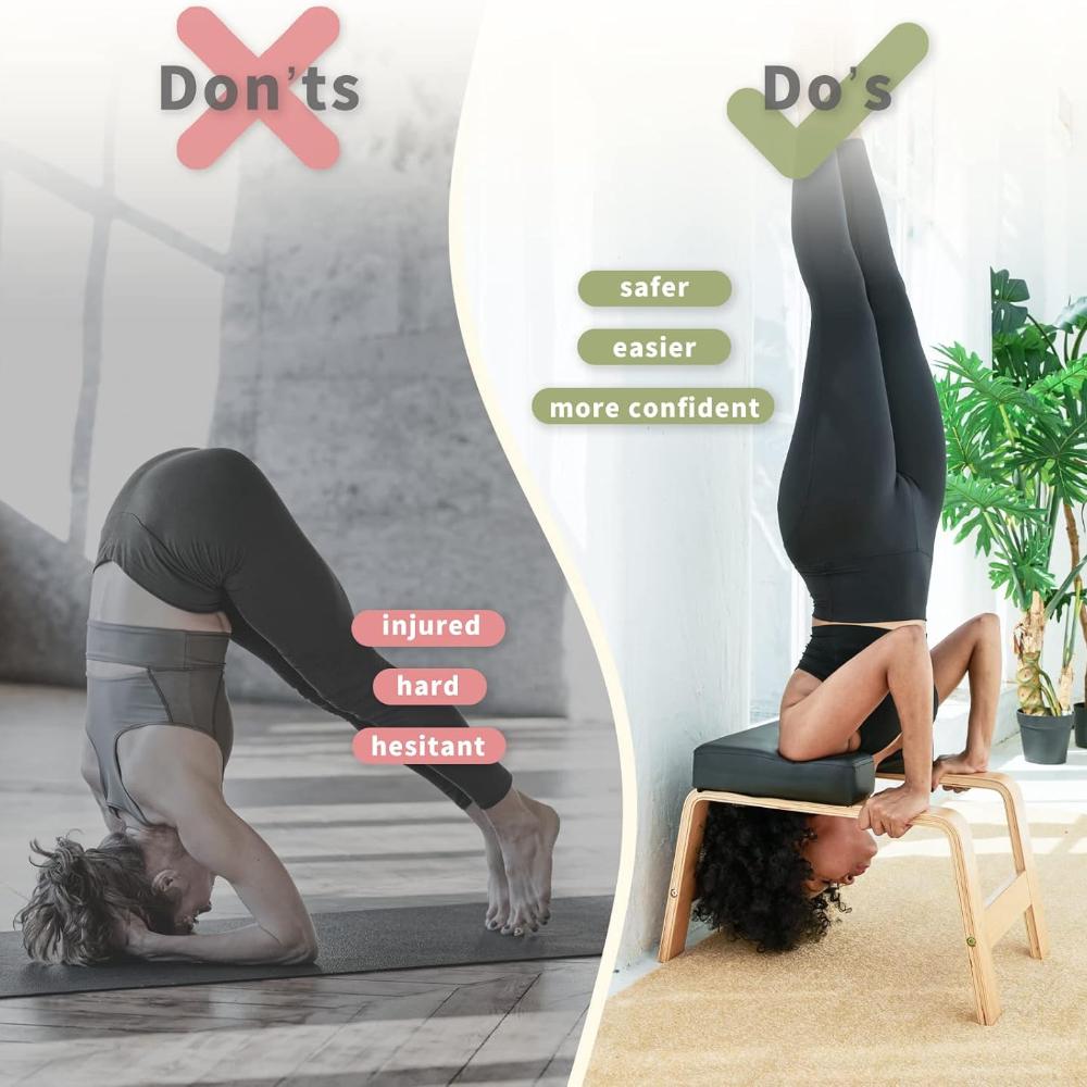 Yoga Kopfstandbank - Stand Yoga Stuhl für Familie, Fitnessstudio - Holz und PU-Polster - Lindert Müdigkeit und baut den Körper auf (Mehrfarbig)