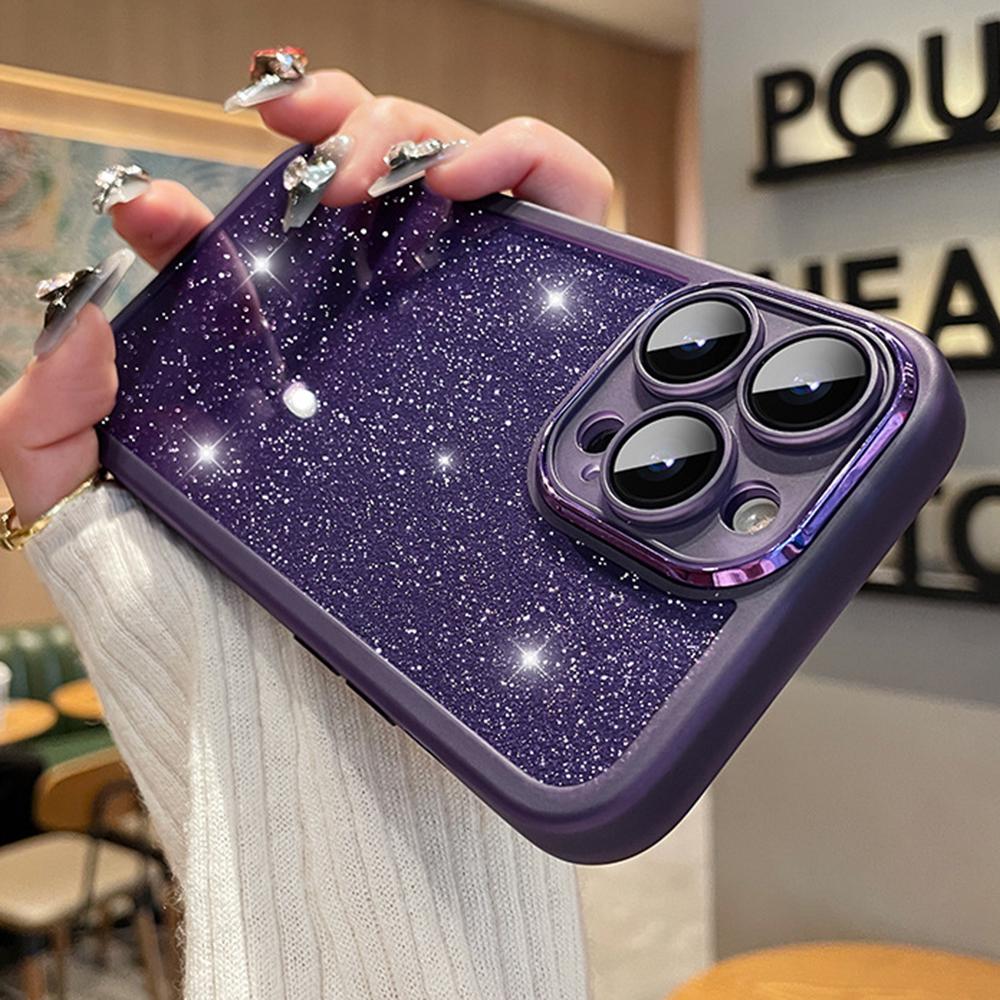 For iPhone 16 Pro Max Case Gradient Glitter Shockproof PC+TPU Phone Cover with Lens Film