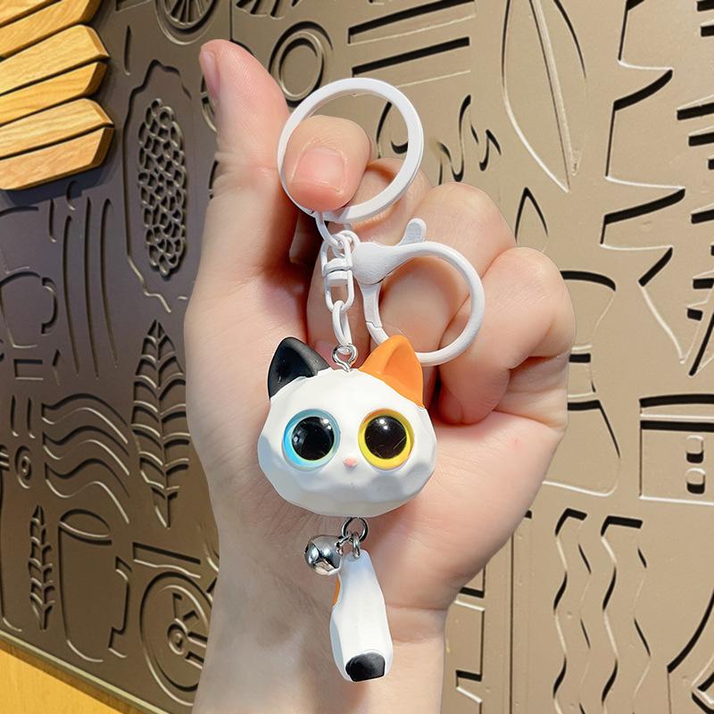 New Cute 3D Big Eyed Cat With Cat Head Keychains For Women Bag Pendant Car Key Chains Jewelry Gift Decoration Accessories