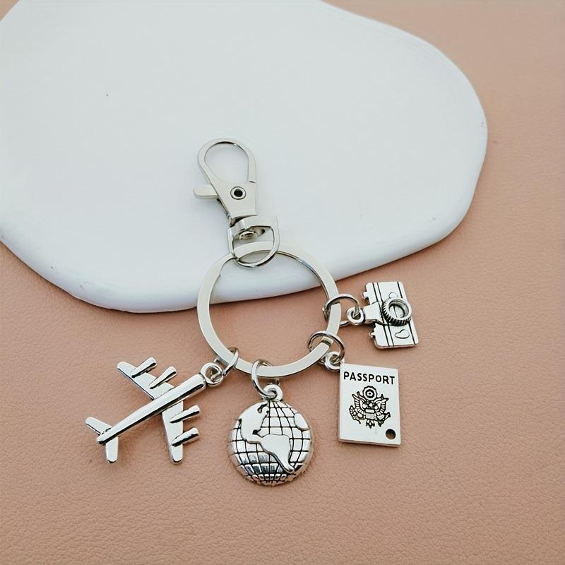 Alloy DIY Travel Keychain Set: Camera, Airplane, Globe, Passport Pendants