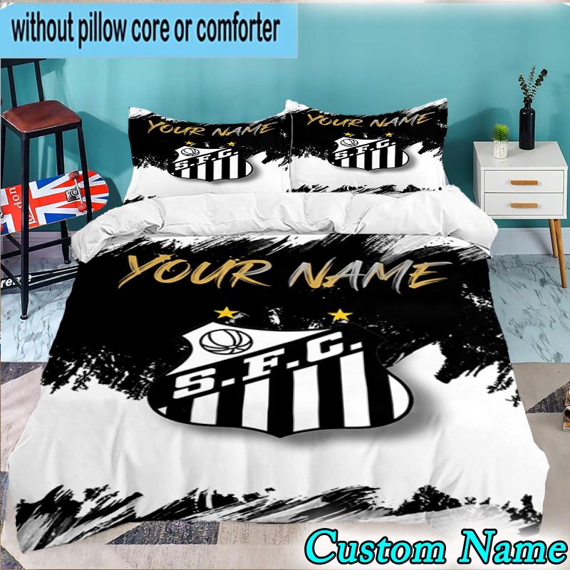 Custom Name Santos Futebol Emblem 3PCS Bedding Set For Bedroom Dormitory,Including 1pc Duvet Cover And 2pcs Pillowcases Large size Fan gift