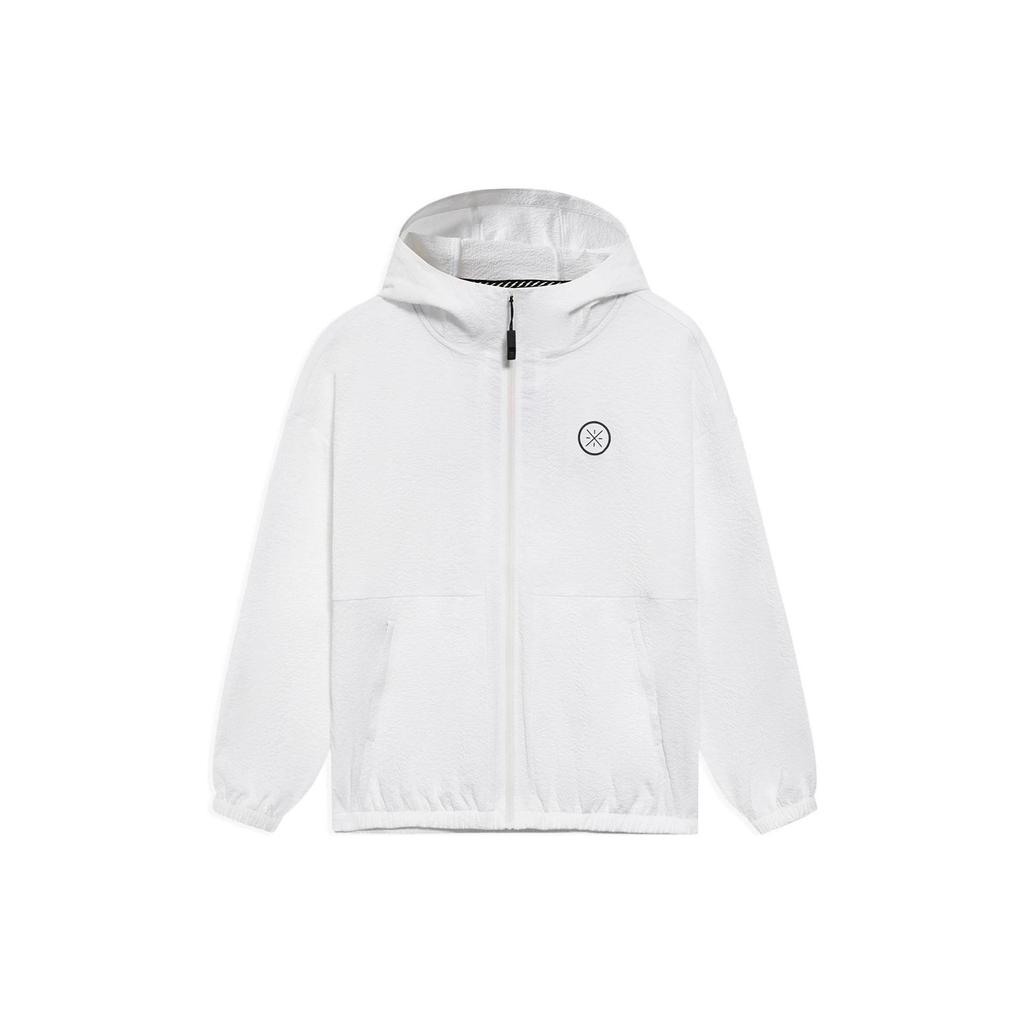 Li Ning Wade Series Solid Color Letter Logo Loose Sports Hooded Windbreaker Jacket Men Jacket White AFDS427-3