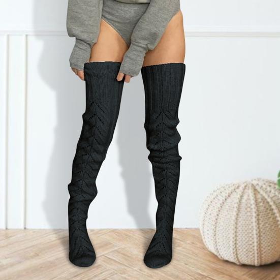 1 Pereche Șosete Tricotate Culoare Solidă Design Ajurat Peste Genunchi Șosete Respirabile Confortabile Design High-Top Șosete Toamnă Iarnă