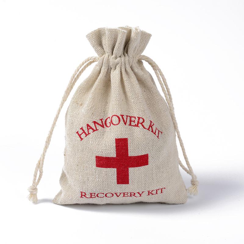 Red Cross Hangover Kit Cotton Drawstring Bag - Medicine Gift Packaging