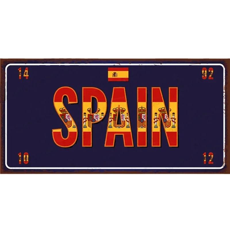Country Metal Sign License Plate France Russia Tin Sign Car Garage Motorcycle Decoration Spain Poland London Number Plate N39
