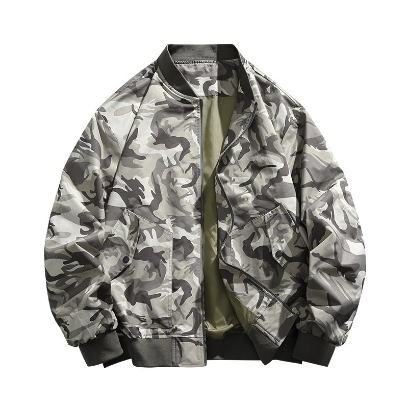 

Весна-осінь Бейсбольна куртка Чоловіча куртка з бейсбольним коміром із кількома кишенями Куртки-карго Вільний верхній одяг 2XL камуфляжний