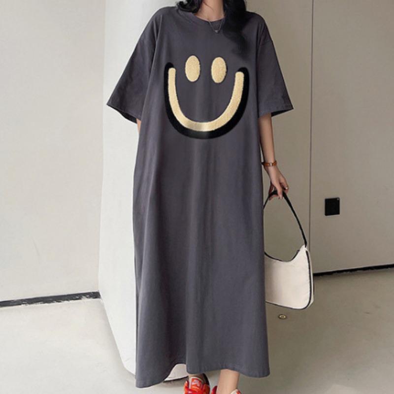 

YYFS Женская мода Лето Весна Рукава 1/2 Круглый вырез Свободная талия Повседневные платья XXXXL темно-серого