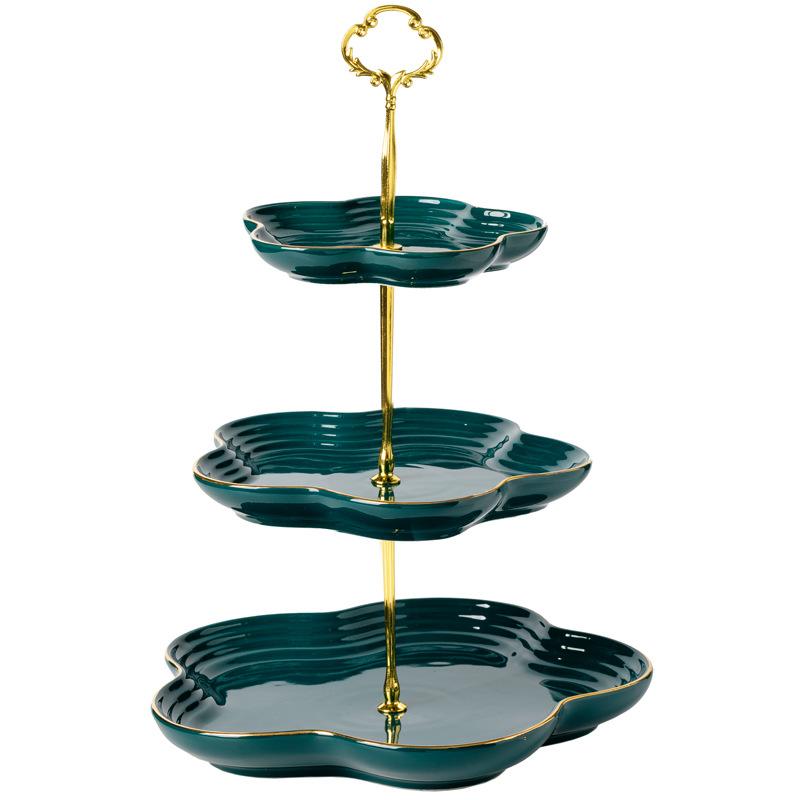 European Ceramic Phnom Penh Double-Layer Dessert Table Three-Layer Tray Dim Sum Plate Wedding Cake Fruit Plate Display Stand