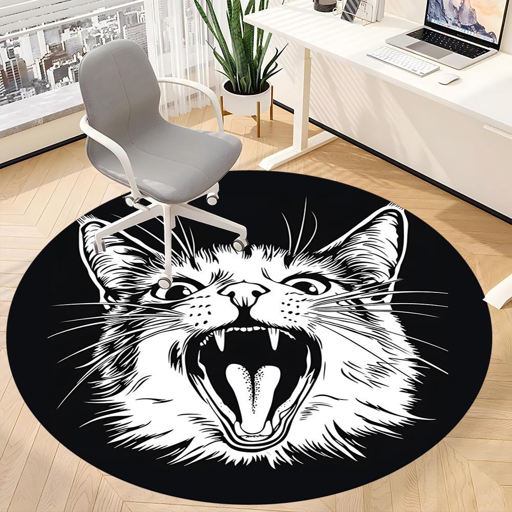 1pc Feline Expression Office Round Area Rug, Under Office Chairs Bedroom Living Room Home Decor, Room Deco, Available in Various Sizes