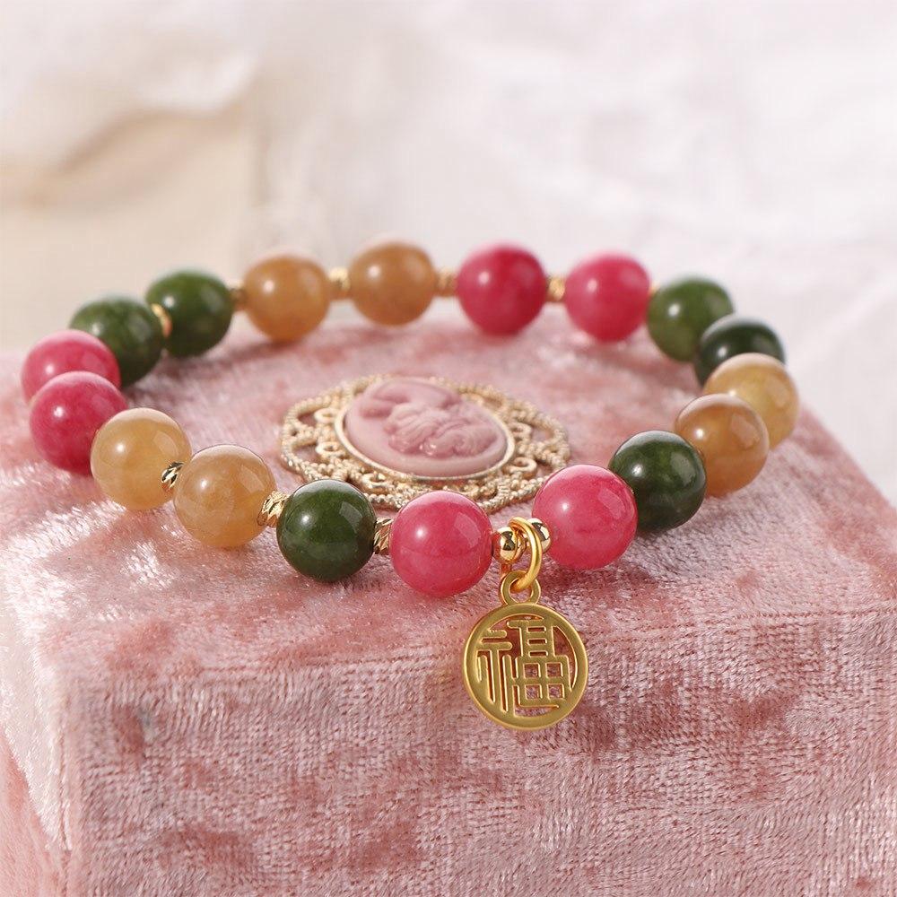 Colorful Bead String Bracelet Rabbit Pendant Beaded Hand Bangle Retro Stone Beads Bracelet  Girls