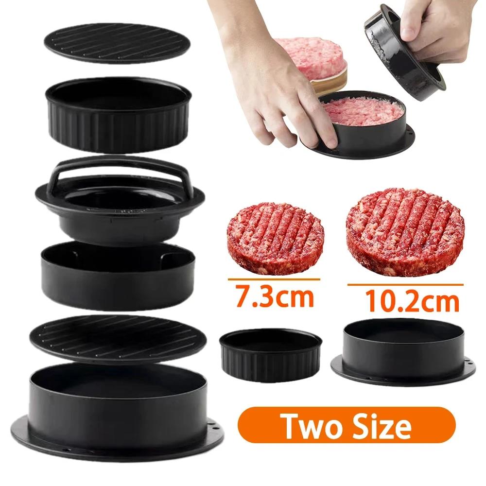 3-in-1 Burger Press Non-Stick Patty Maker Stuffed Hamburger Mold for Meat Veggie BBQ Kitchen Gadget Easy Clean Dishwasher Safe 4