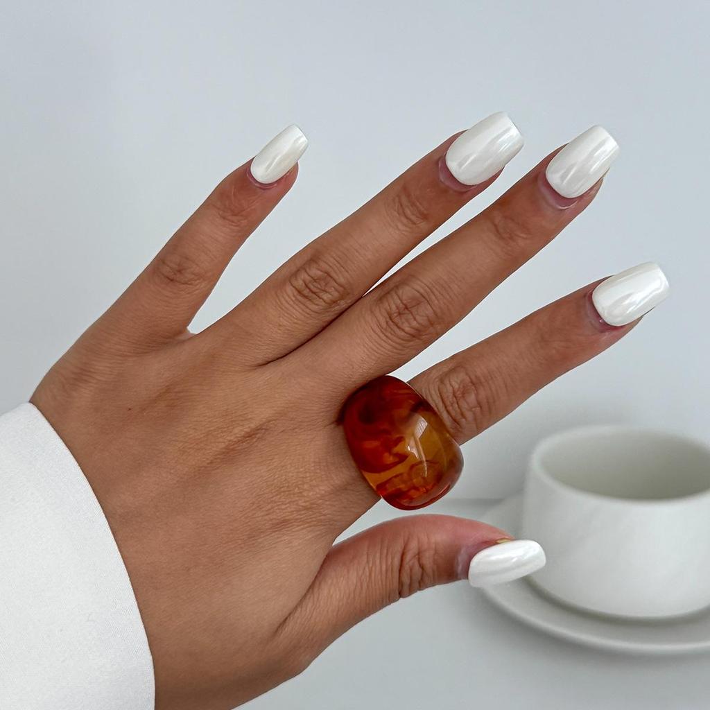 Retro Stackable Transparent Resin Ring: Colorful Arc Wide Band
