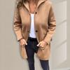 Yousheng Women Woolen Jacket Hooded Solid Color Single-breasted Coat Mid Length Thermal Long Sleeved Commuting Dating Spring Fall Winter Overcoat