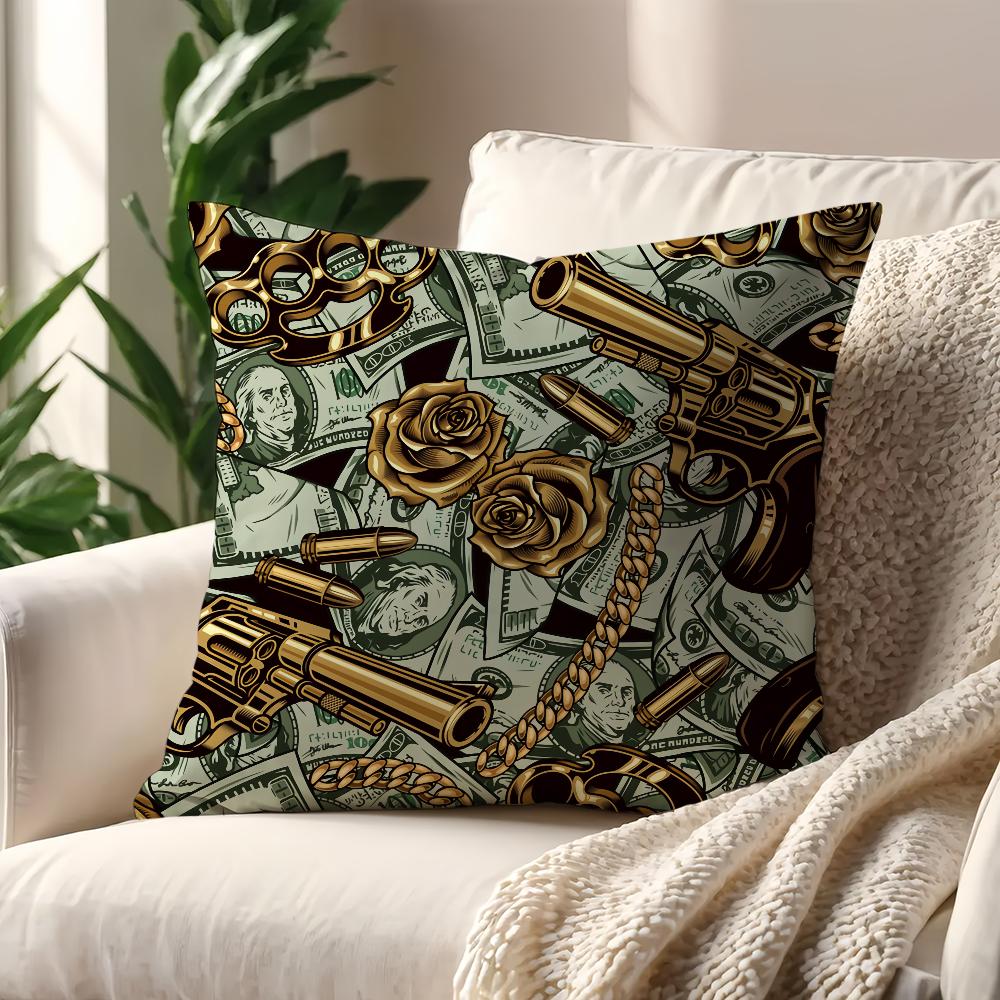 Rose Skull Dollar Pistol cool fashion cushion cover Pillow Cover Decoration Room Home Sofa living Office Car Nordic Simplicity