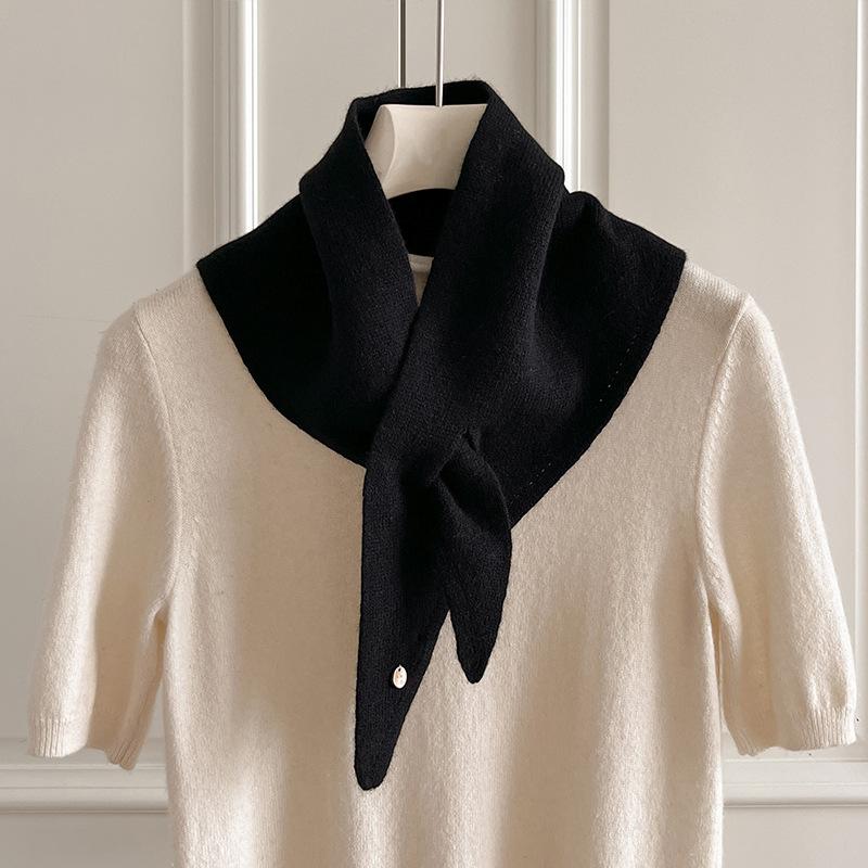 Knitted Scarf Women Wool Winter Warm Scarves Bright Solid Color Design Thickened Shawl Soft Triangle Pure Wool Neck