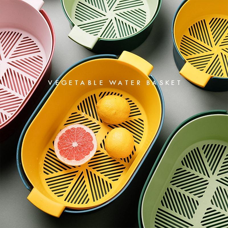Large Thickened Removable Fruit Vegetable Washing Basin Household Double-Layer Cleaning Plastic Drain Storage Basket For Kitchen
